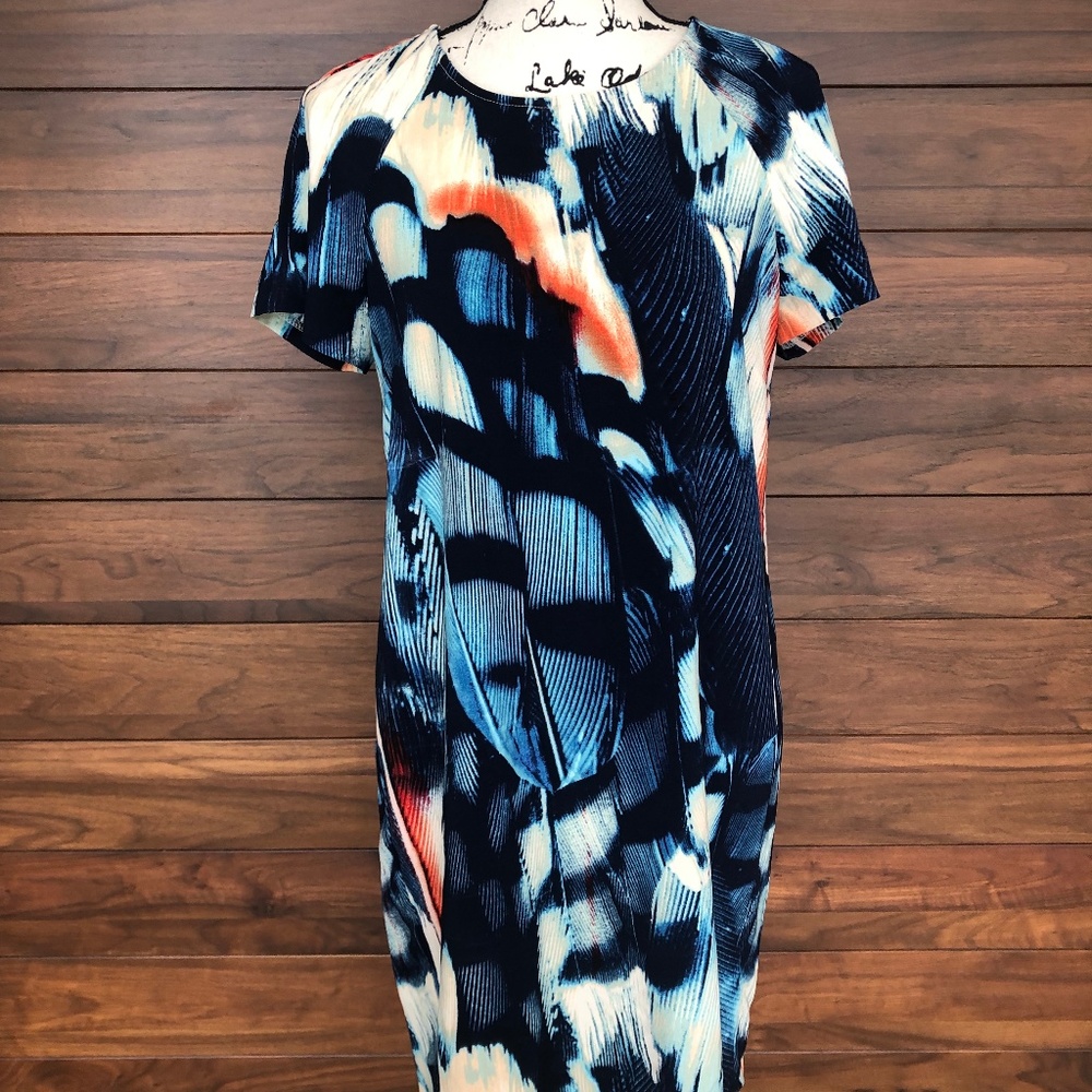 Short Sleeve Shift Blue White Dress